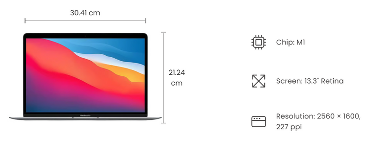 MacBook Air 13" M1 · Silver 8-core CPU · 8 GB · 256 GB SSD